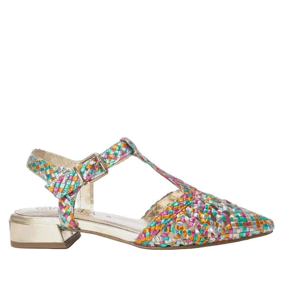 Carmela multicolour woven leather slingback sandal with low heel