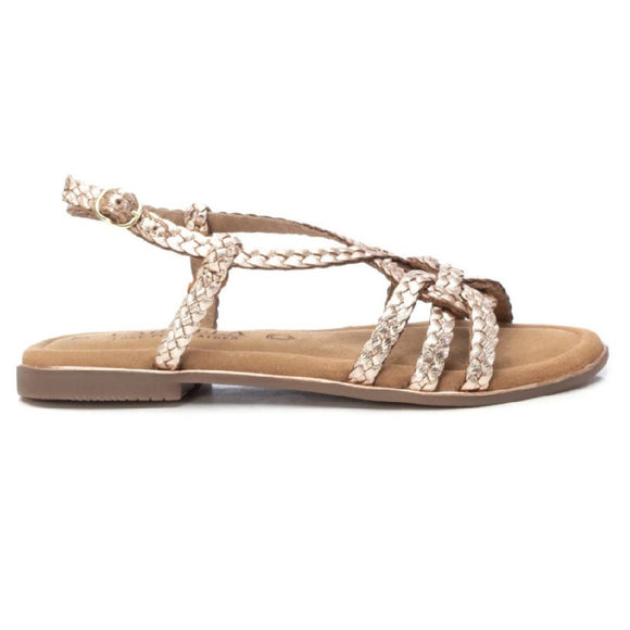 Carmela Flat Leather Sandal 162388 with braided leather straps, ankle buckle, and non-slip sole from Myshoeshop.co.za