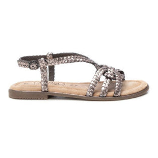 Carmela Flat Leather Sandal 162388 with braided leather straps, ankle buckle, and non-slip sole from Myshoeshop.co.za