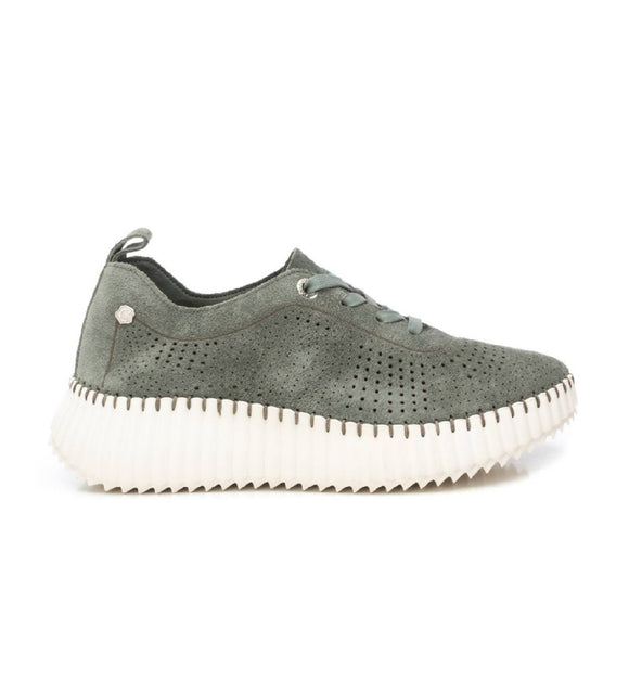 Bring comfort and style together with the Carmela Lasercut Suede Sneaker – Model 162325