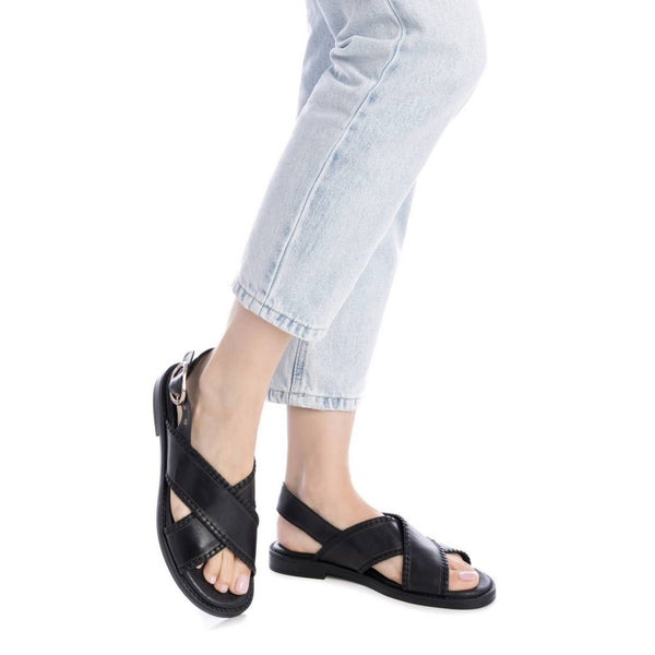 shop Carmela Leather Sandal with Stitch Detail  162201 in Black on www.myshoeshop.co.za