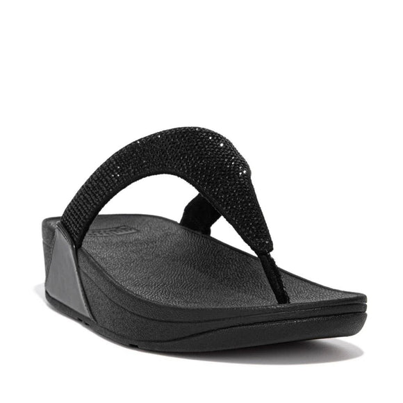 FitFlop Lulu Crystal Embellished toe-post sandal in All Black with tonal micro-crystal straps