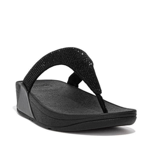 FitFlop Lulu Crystal Embellished toe-post sandal in All Black with tonal micro-crystal straps