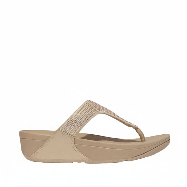 FitFlop Lulu Crystal Embellished toe-post sandal in Latte Beige with tonal micro-crystal straps