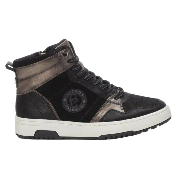 Carmela 161809 black leather ankle boot with side zip and laces