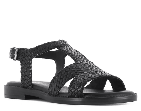 Carmela 162199 Leather Flat Sandal - Black - My Shoe Shop - sandal