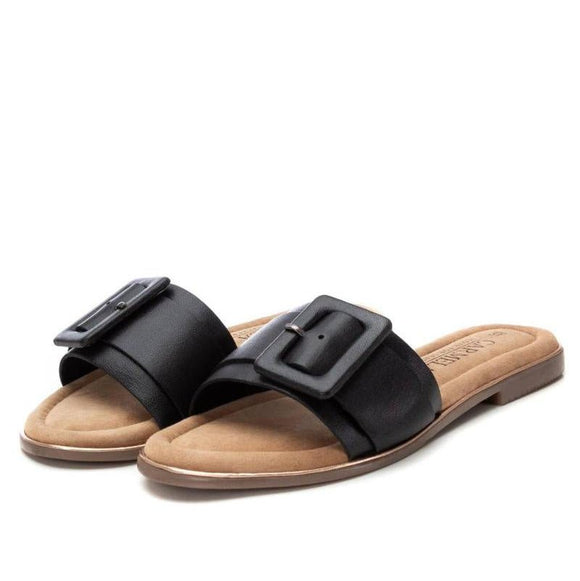 Carmela 162406 Flat Slip-on Sandal with Buckle Detail - Black - My Shoe Shop - Flat