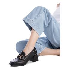 Carmela Block Heel with Link Detail 161941 - Black - My Shoe Shop - Heel