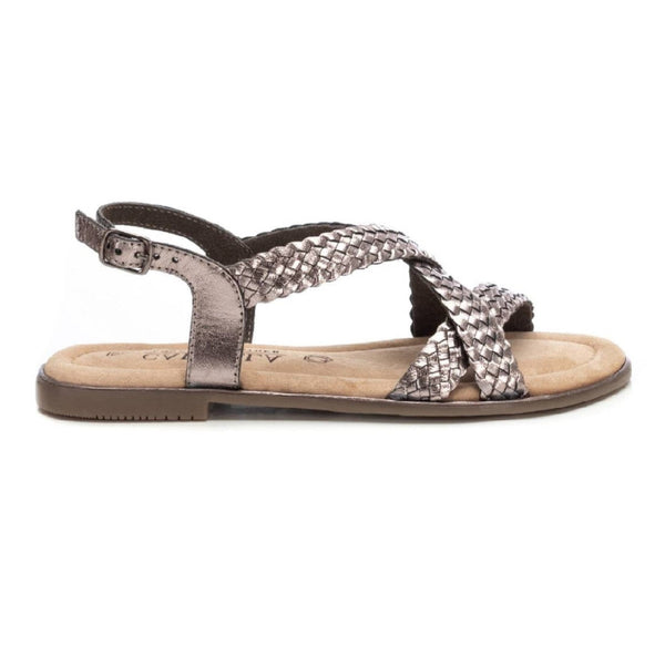 Carmela Flat Leather Sandal 162387 - Silver (Plomo) - My Shoe Shop - sandal