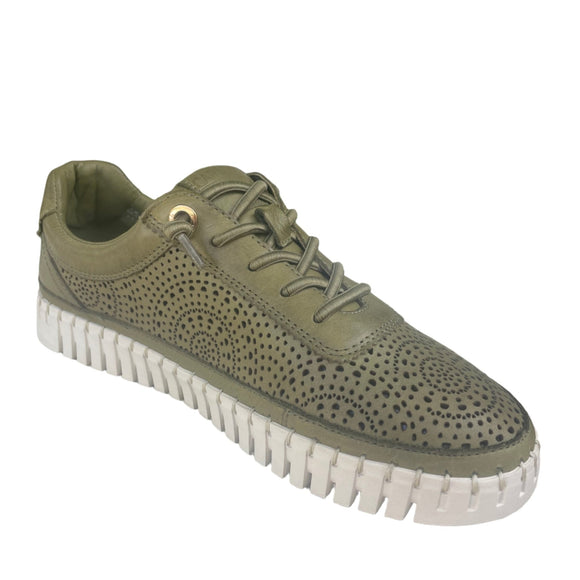 Carmela 162327 khaki lasercut leather sneaker alternate view