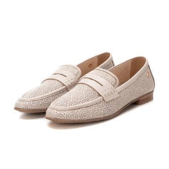 Carmela Leather Moccasin with Rosette Pattern 162170 - Beige - My Shoe Shop - Moccasin