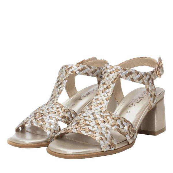 Carmela Leather Sandal with Block Heel 162190 - Gold - My Shoe Shop - sandal