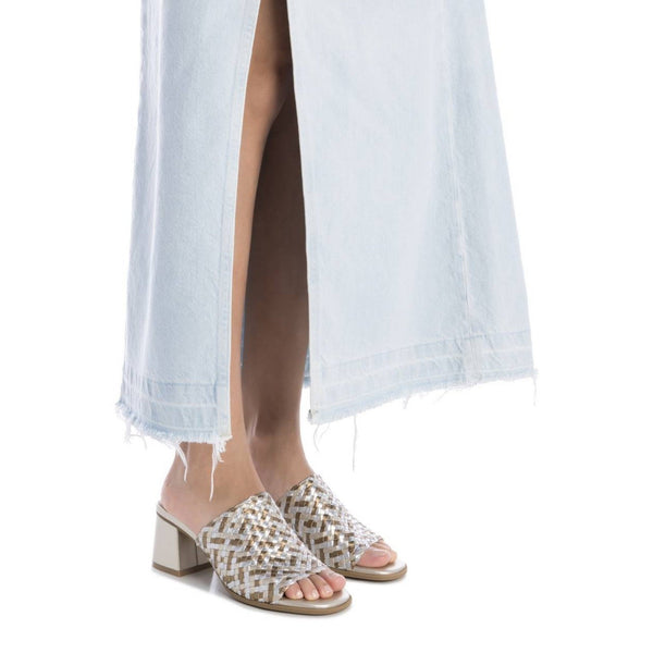 Carmela Leather Slip-in Sandal with Block Heel 162191 - Gold - My Shoe Shop - Sandal