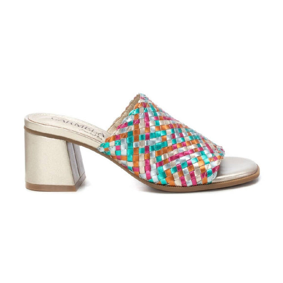 Carmela Leather Slip-in Sandal with Block Heel 162191 - Multicoloured - My Shoe Shop - sandal