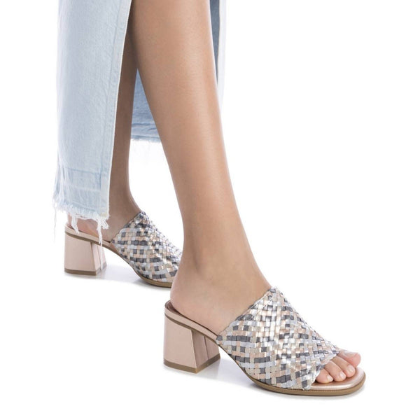 Carmela Leather Slip-in Sandal with Block Heel 162191 - Nude - My Shoe Shop - sandal