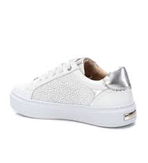 Carmela Leather Sneaker w Rosette Pattern 162058 - `White w/ Silver - My Shoe Shop - Sneaker