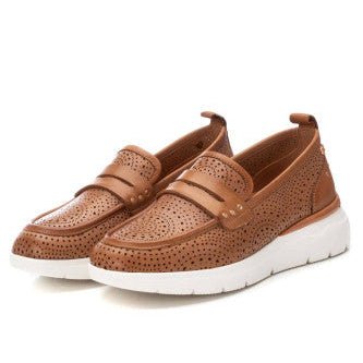 Carmela Leather Wedge Moccasin with Rosette Pattern 162275 - Camel - My Shoe Shop - Moccasin
