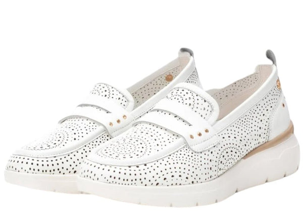 Carmela Leather Wedge Moccasin with Rosette Pattern 162275 -White - My Shoe Shop - Moccasin