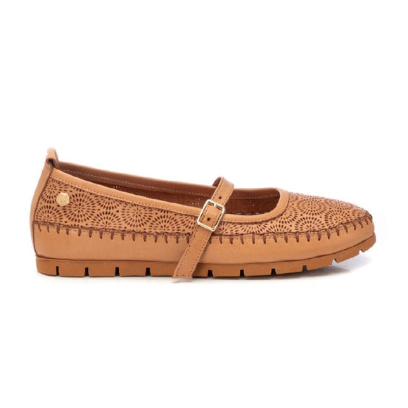 Carmela Mary Jane w Rosette Pattern 162080 - Camel - My Shoe Shop - Flat