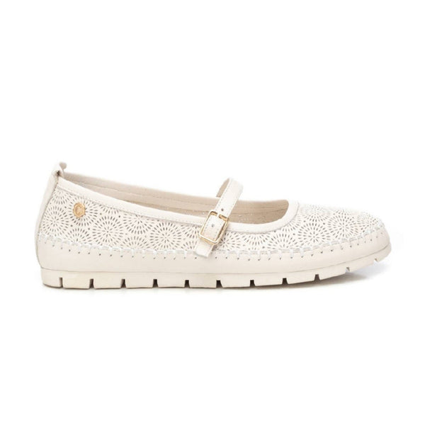 Carmela Mary Jane w Rosette Pattern 162080 - Ice (White) - My Shoe Shop - Flat