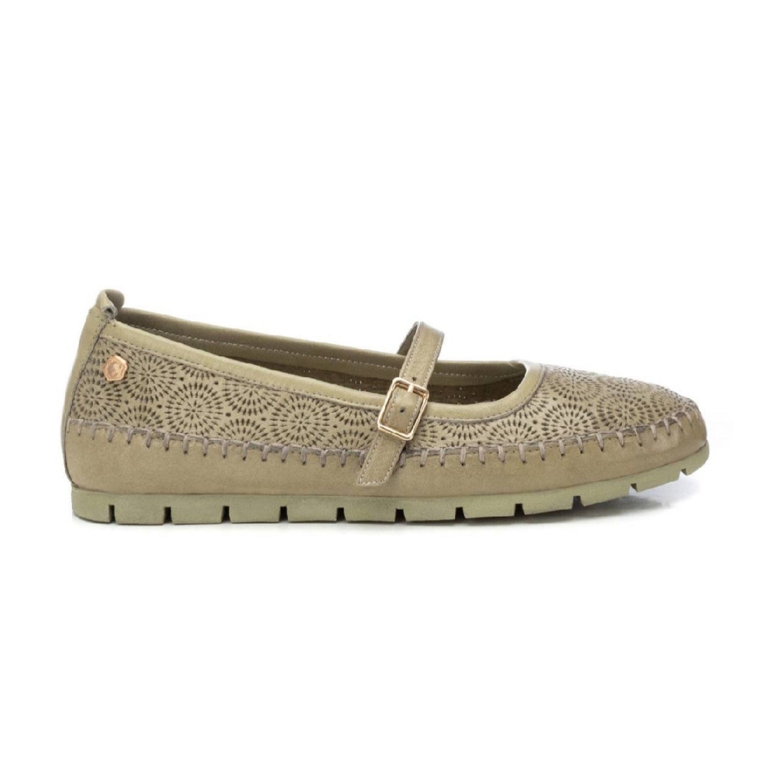 Carmela Mary Jane w Rosette Pattern 162080 - Khaki - My Shoe Shop - Flat
