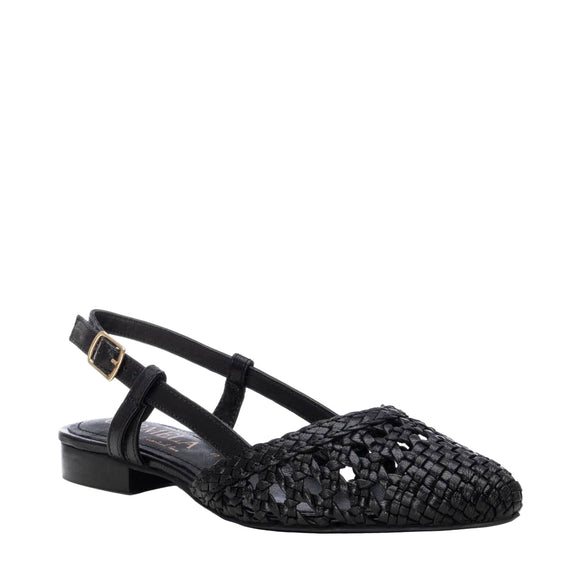 Carmela Open Leather Sandal with Backstrap 162412 - Black - My Shoe Shop - Flat