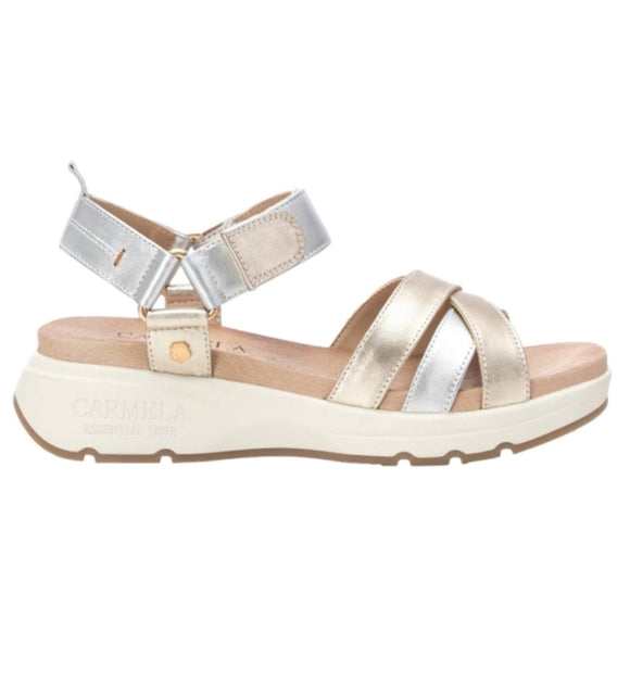 Carmela Strappy Sandal with Velcro Strap 161480 - Beige - My Shoe Shop - General