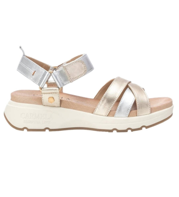 Carmela Strappy Sandal with Velcro Strap 161480 - Beige - My Shoe Shop - General