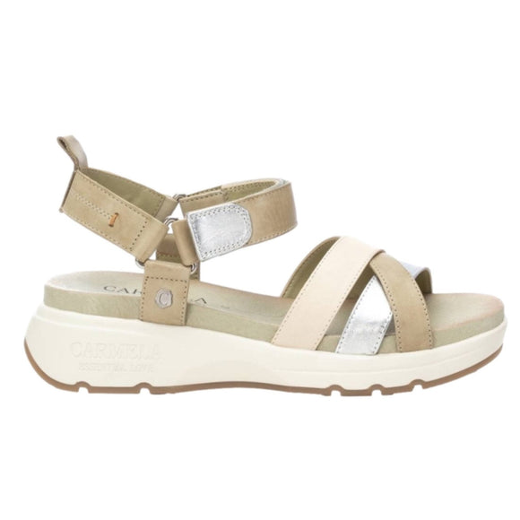 Carmela Strappy Sandal with Velcro Strap 161480 - Khaki - My Shoe Shop - sandal