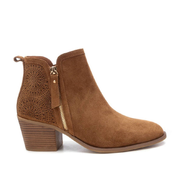 Carmela Suede Boot with Rosette Pattern on Heel 162163- Camel - My Shoe Shop - boot