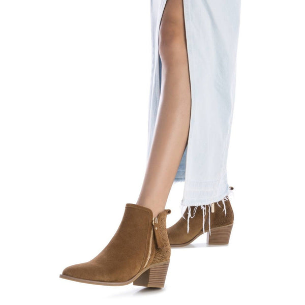 Carmela Suede Boot with Rosette Pattern on Heel 162163- Camel - My Shoe Shop - boot