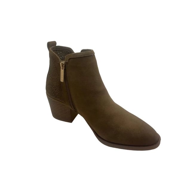 Carmela Suede Boot with Rosette Pattern on Heel 162163 - Taupe - My Shoe Shop - boot