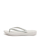 FitFlop iQushion Silver flip-flop, side view showing metallic straps and sole