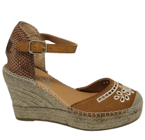 Vidorreta Embroidered Platform Suede Wedge - Camel