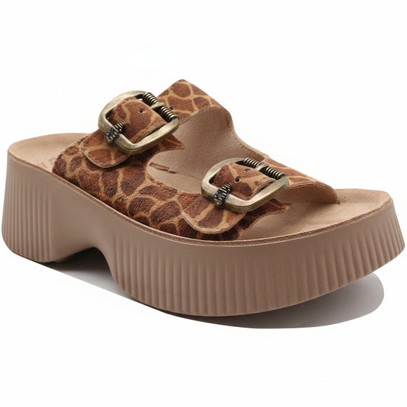 Fantasy S2100 Rochelle Giraffe leather slip-in sandal with supportive straps and cushioned contoured footbed.