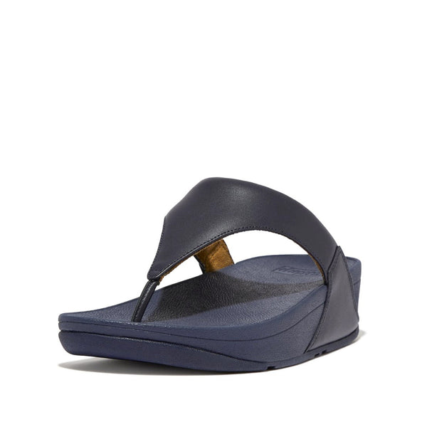 FitFlop Lulu I88-A15 leather toe-post sandal in Deepest Blue, rear three-quarter view