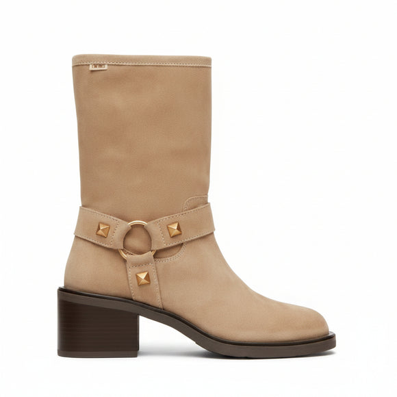 Beige suede Gaimo Gabina biker ankle boot with metallic detail