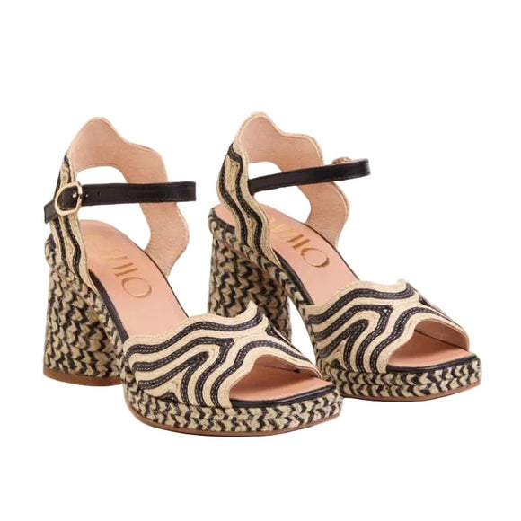 Gaimo Danae V0016 Round Block Heel Wavey Weave Upper - Black - My Shoe Shop - Espadrille