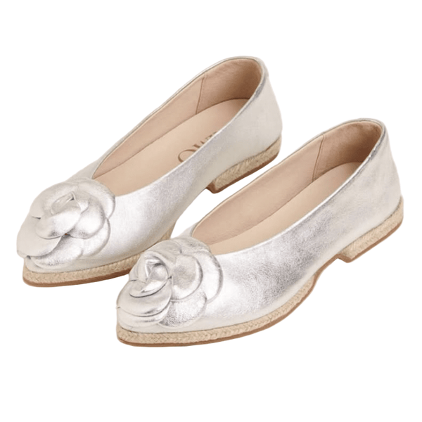 Gaimo Isbel Leather Espadrille Ballerina with Rose - Plata Silver - My Shoe Shop - General