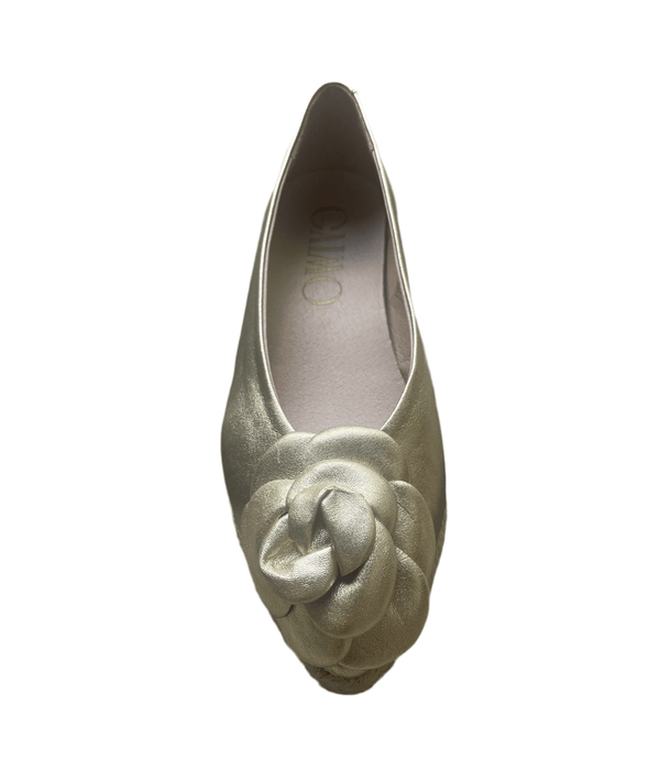 Gaimo Isbel Leather Espadrille Ballerina with Rose - Platino Gold - My Shoe Shop - General