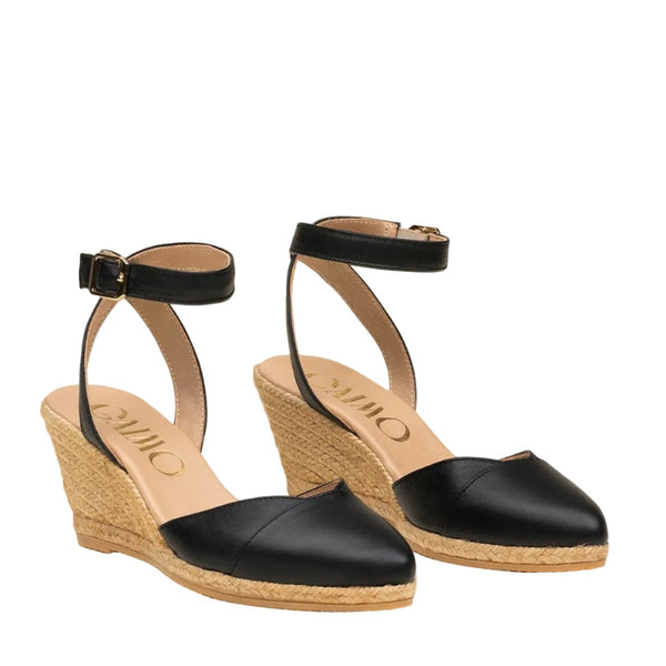 Gaimo Oriana V0002 Leather Pointed Nose Espadrille - Black - My Shoe Shop - Wedge
