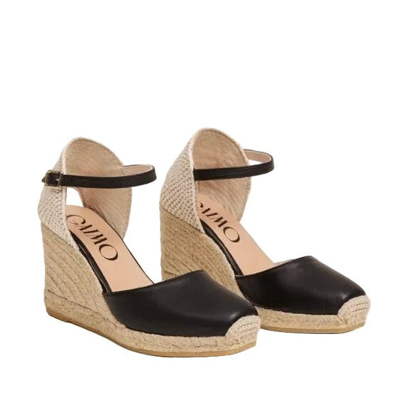 Gaimo Yosie V0035 Leather Closed Square nose Espadrille Wedge -Black - My Shoe Shop - Wedge