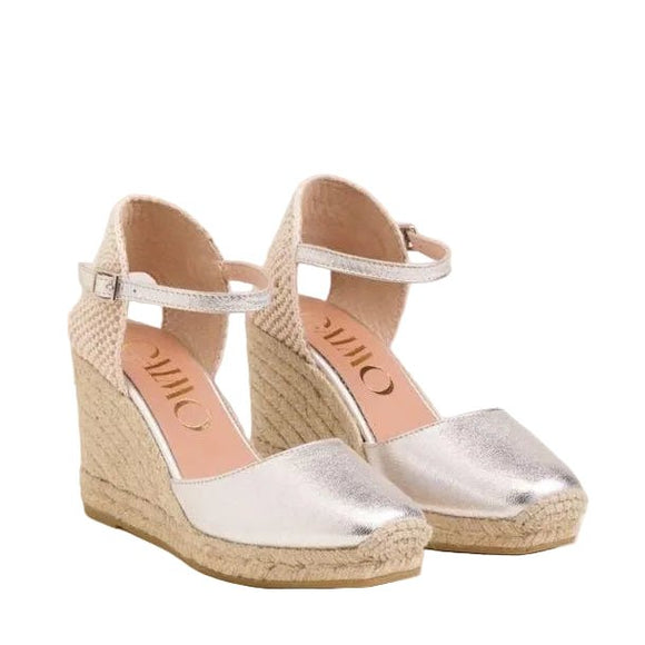 Gaimo Yosie V0041 Leather Closed Square nose Espadrille Wedge -Odin Silver - My Shoe Shop - Wedge
