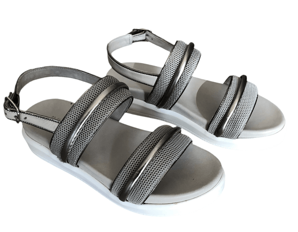 Inuovo 108007 Ice wedge sandal with two mesh-covered leather straps and adjustable ankle strap.