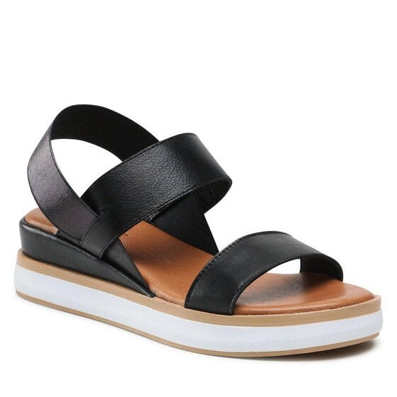Inuovo 113013 Double Strap Low Wedge Sandal - Black - My Shoe Shop - sandal