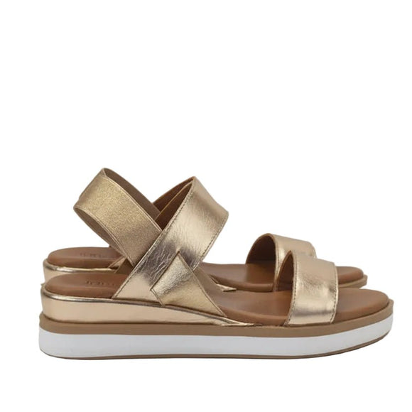Inuovo 113013 Double Strap Low Wedge Sandal - Gold - My Shoe Shop - sandal