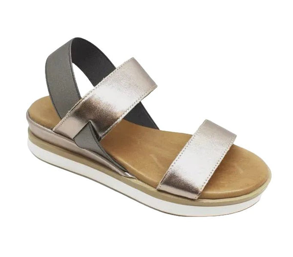Inuovo 113013 Double Strap Low Wedge Sandal - Metallic Ash - My Shoe Shop - sandal