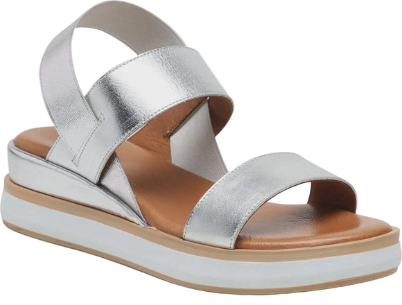 Inuovo 113013 Double Strap Low Wedge Sandal - Silver - My Shoe Shop - sandal