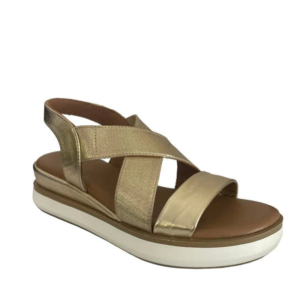 Inuovo 113015 Criss Cross Low Wedge Sandal - Gold - My Shoe Shop - sandal