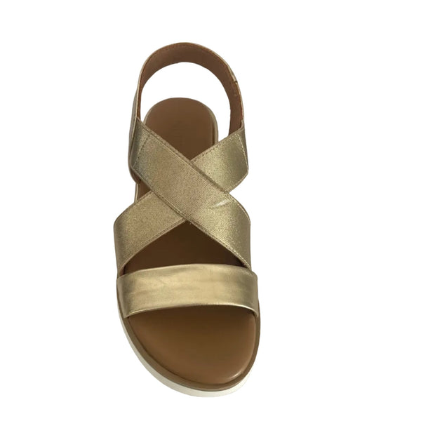 Inuovo 113015 Criss Cross Low Wedge Sandal - Gold - My Shoe Shop - sandal